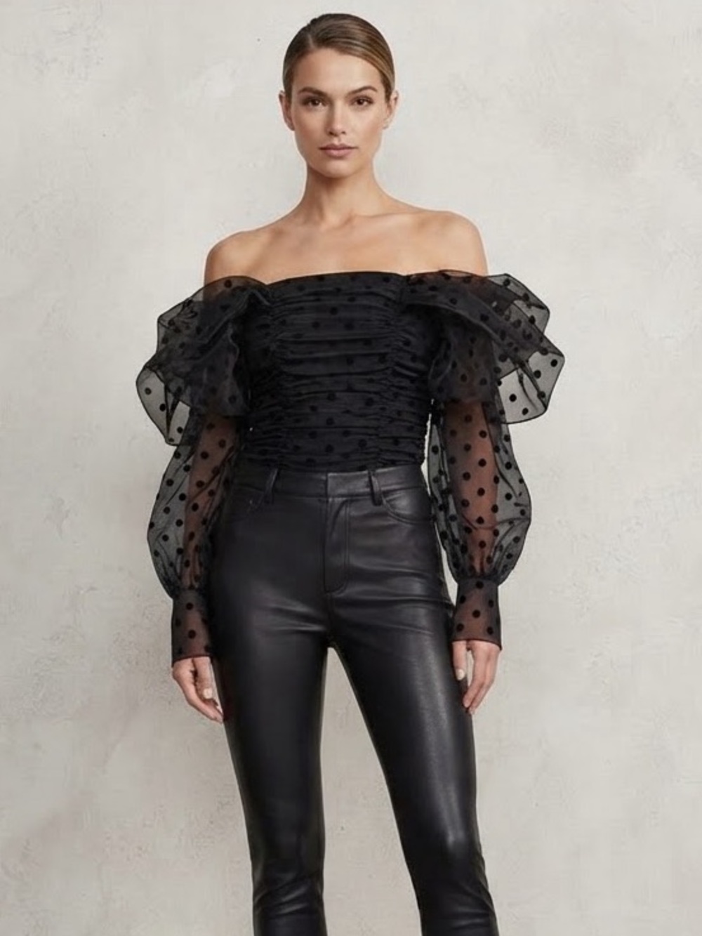 ASOS Luxe Elegant Black Polka Dot Off-Shoulder Ruffle Bodysuit